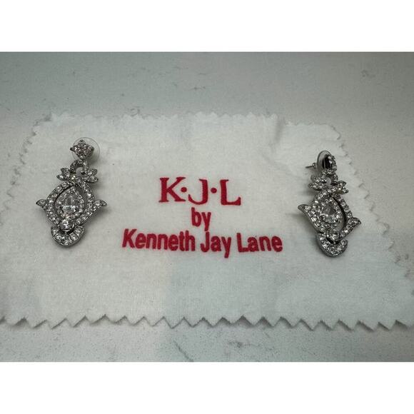 KJL by Kenneth Jay Lane 1.75” Rhinestone Dangle Pierces Earrings - Picture 1 of 4